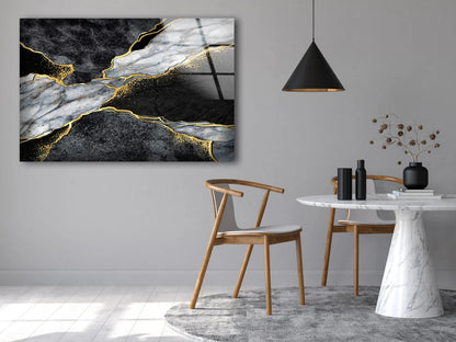 Grey Black & Gold Abstract Design Acrylic Glass Print Tempered Glass Wall Art 100% Made in Australia Ready to Hang