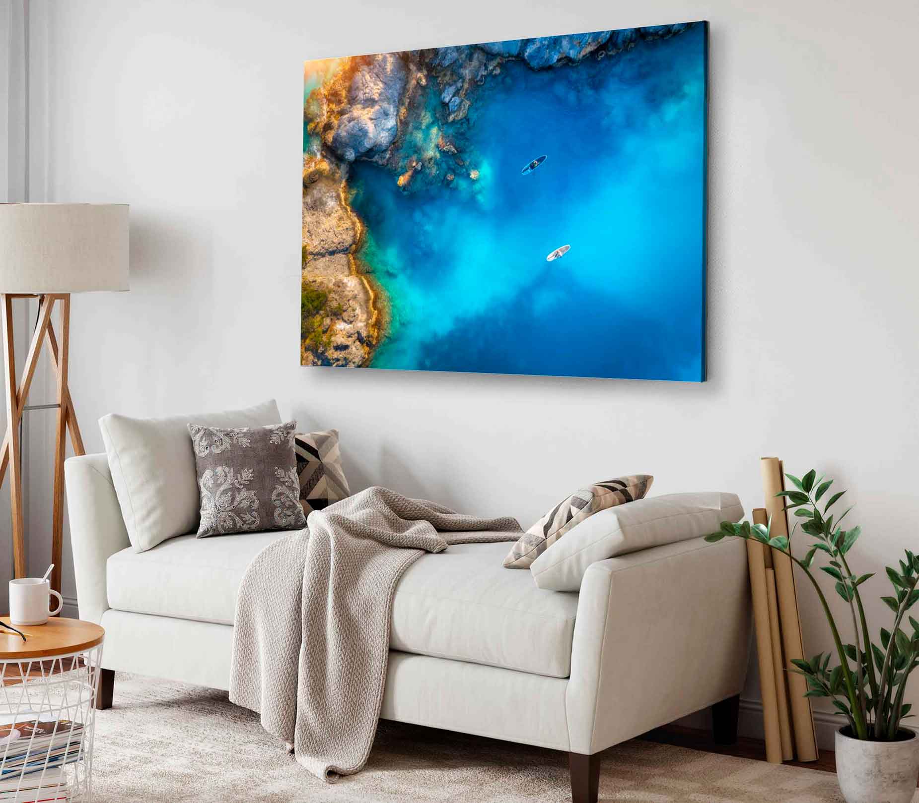 Bella Home Two Boats in Blue Sea Aerial View Print Canvas Ready to hang