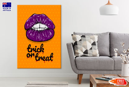 Purple Lips & Trick Or Treat Quote Illustration Print 100% Australian Made