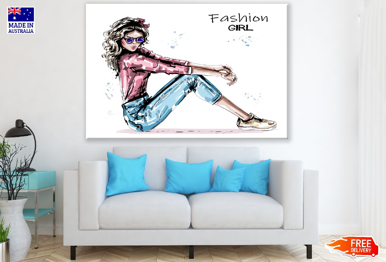 Young Woman Sitting on Floor Illustration Print 100% Australian Made