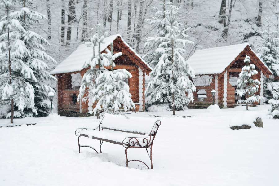 Bella Home Wooden House & Snowy Winter Field Print Canvas Ready to hang