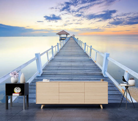 Wallpaper Murals Peel and Stick Removable Wooden Bridge Over Beach Photograph High Quality