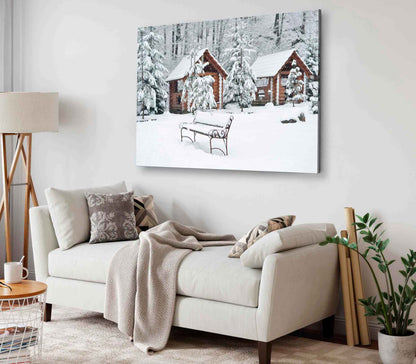 Bella Home Wooden House & Snowy Winter Field Print Canvas Ready to hang
