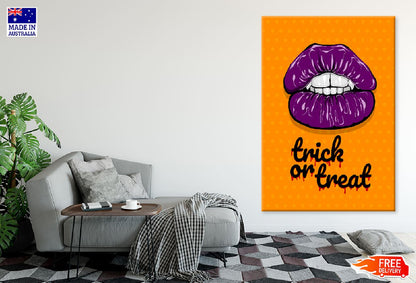 Purple Lips & Trick Or Treat Quote Illustration Print 100% Australian Made