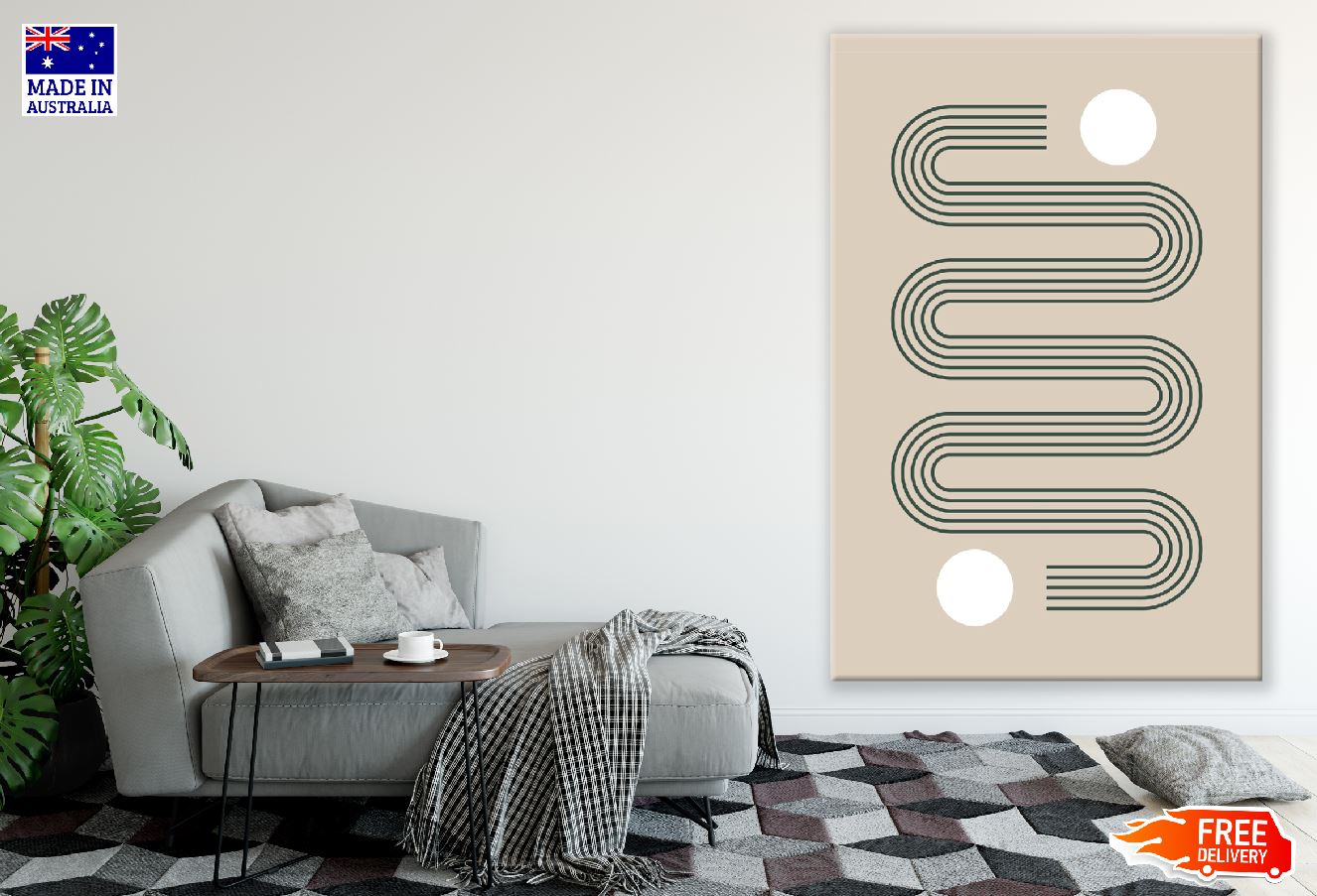 White Circles Line Art Abstract Design Print 100% Australian Made