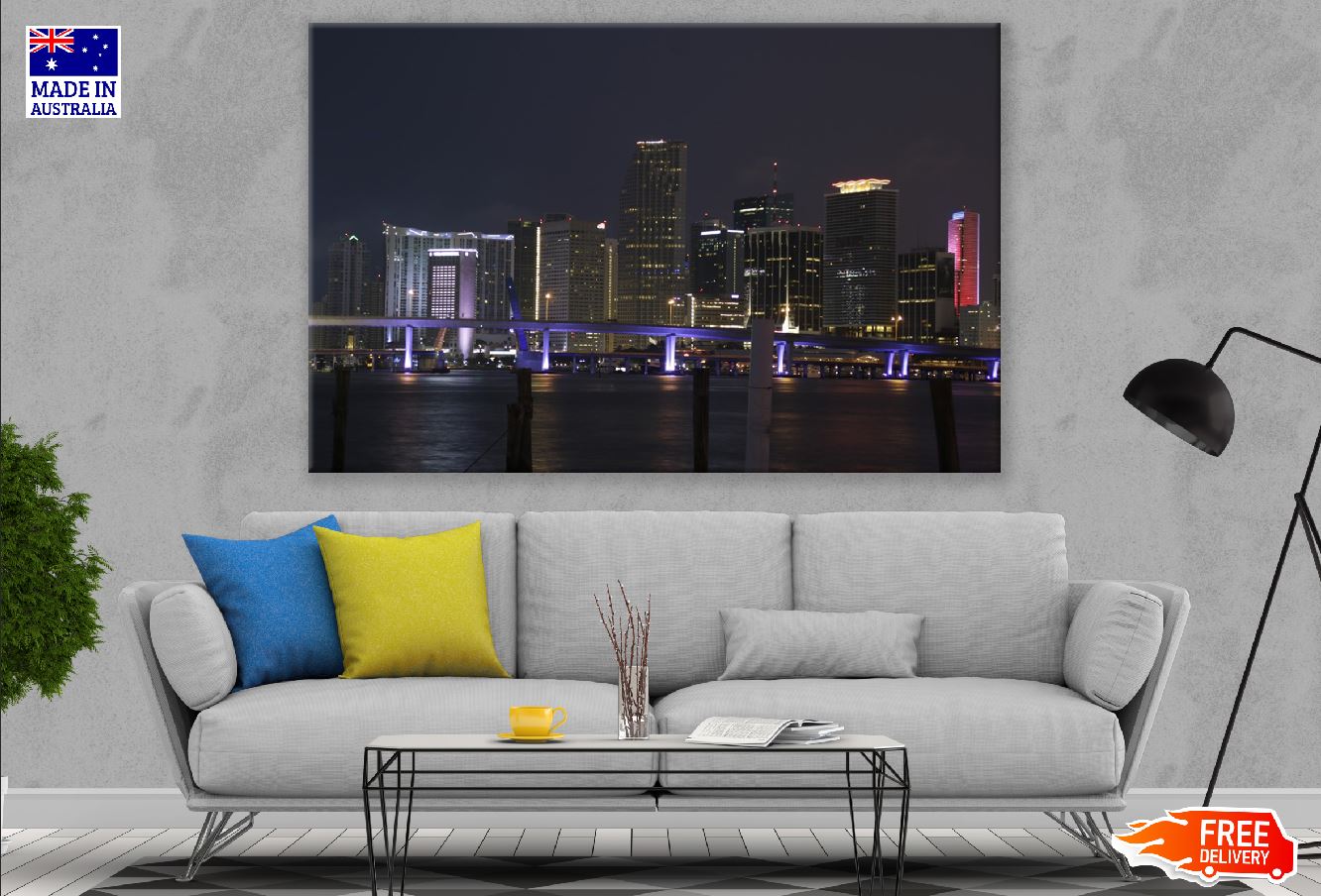 Miami Downtown Florida Night View Photograph, USA Print 100% Australian Made