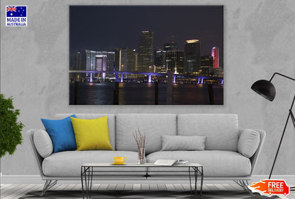 Miami Downtown Florida Night View Photograph, USA Print 100% Australian Made