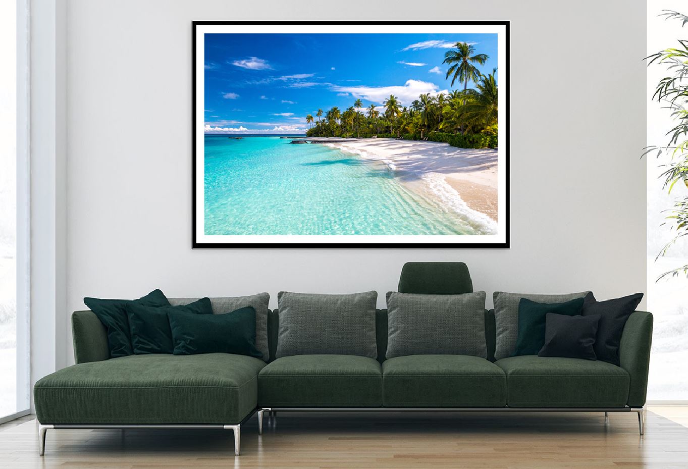 Typical Blue Beach View Photograph in Maldives Home Decor Premium Quality Poster Print Choose Your Sizes