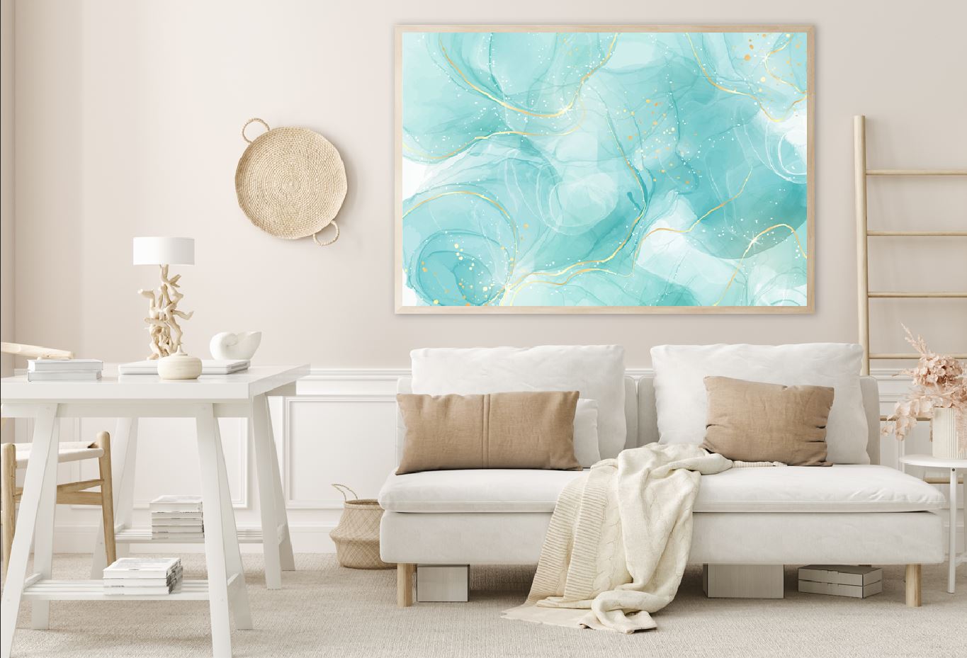 White Green & Gold Abstract Fluid Design Home Decor Premium Quality Poster Print Choose Your Sizes