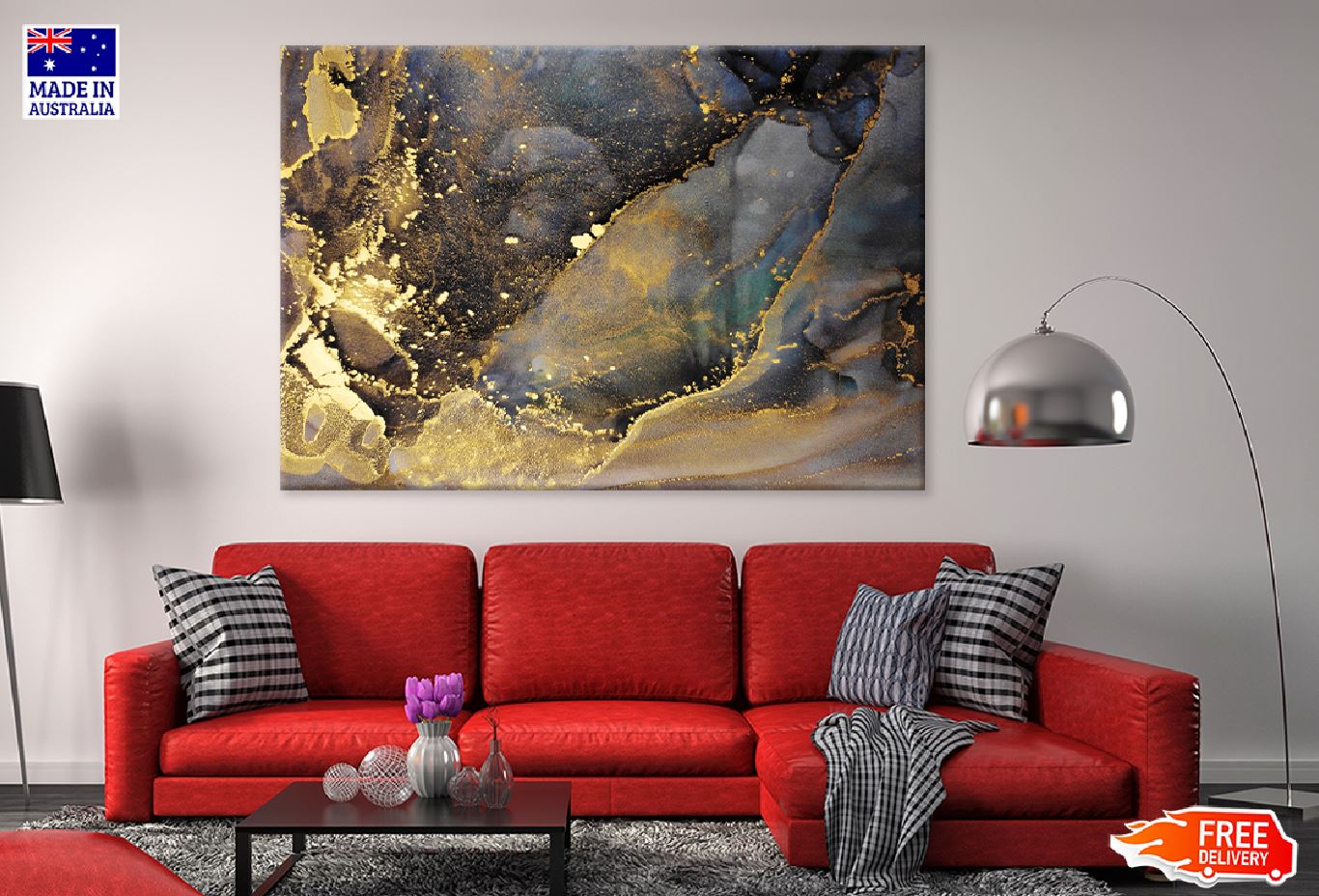 Gold Spray & Black Abstract Design Print 100% Australian Made
