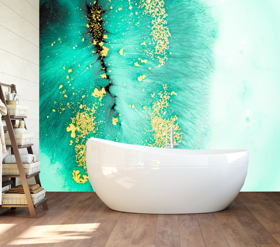 Wallpaper Murals Peel and Stick Removable Green & Gold Abstract Design High Quality