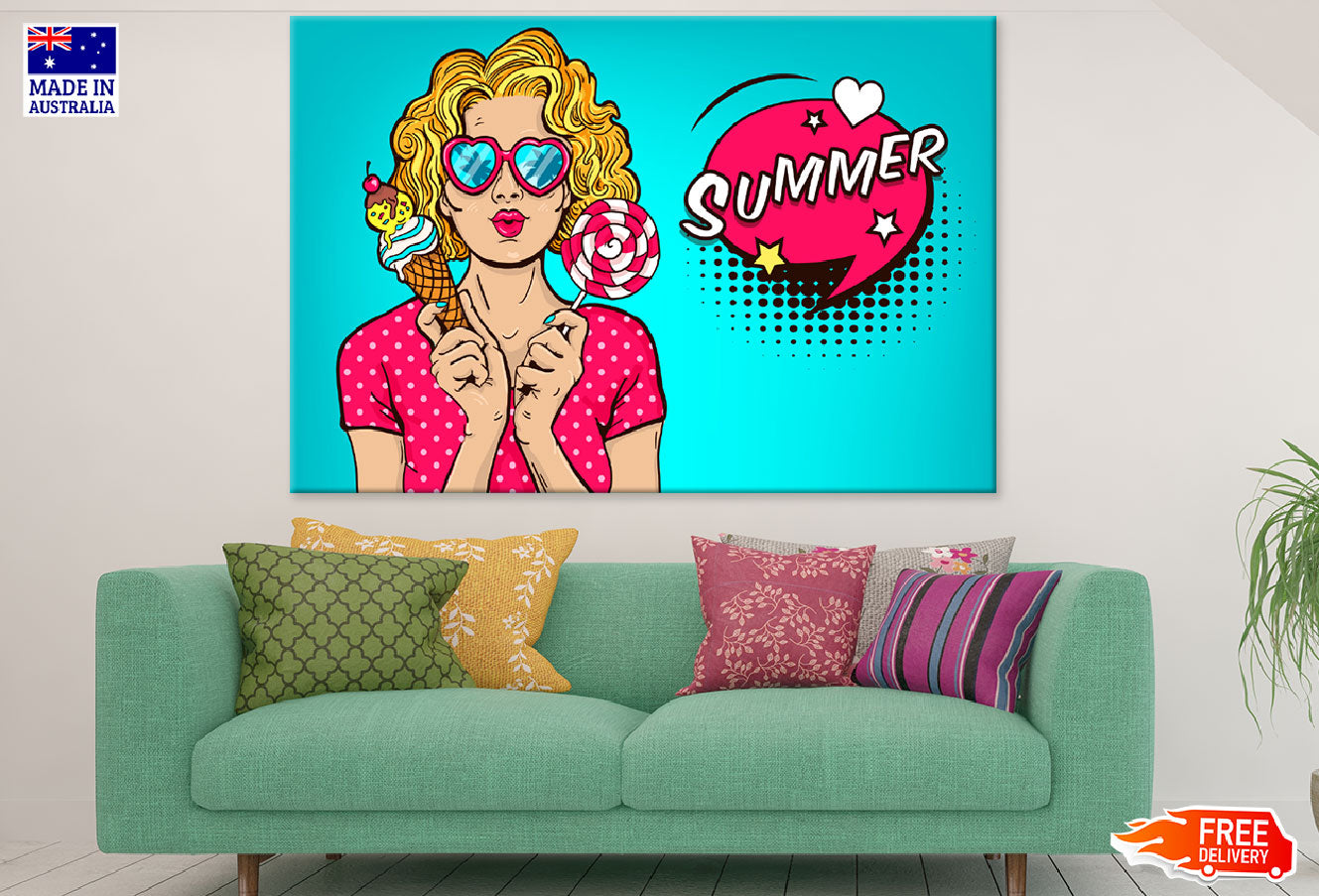 Girl With Ice Cream & Lollipop With Summer Quote Print 100% Australian Made