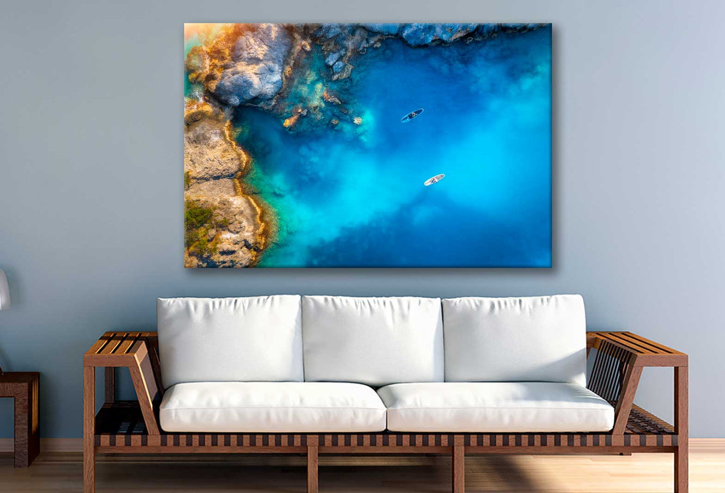 Bella Home Two Boats in Blue Sea Aerial View Print Canvas Ready to hang