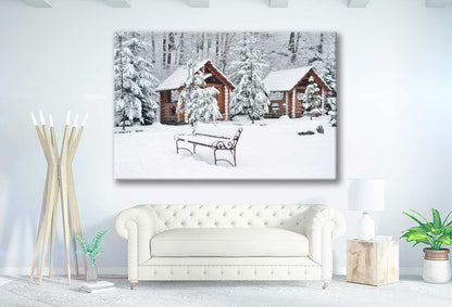 Bella Home Wooden House & Snowy Winter Field Print Canvas Ready to hang