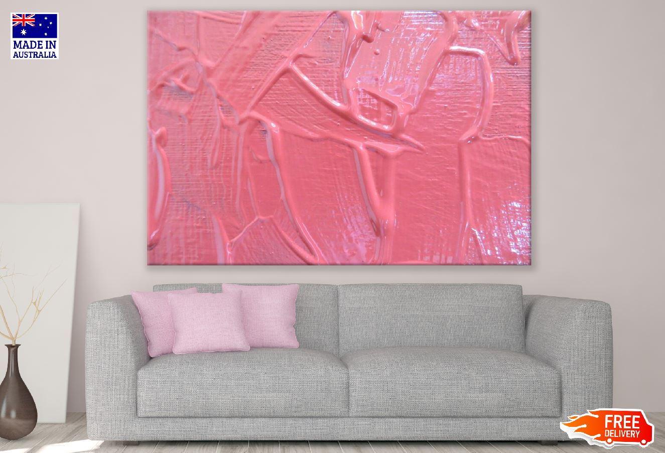 Pink Color Paint Abstract Design Print 100% Australian Made