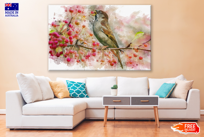 Bird Eating Cherries Painting Print 100% Australian Made