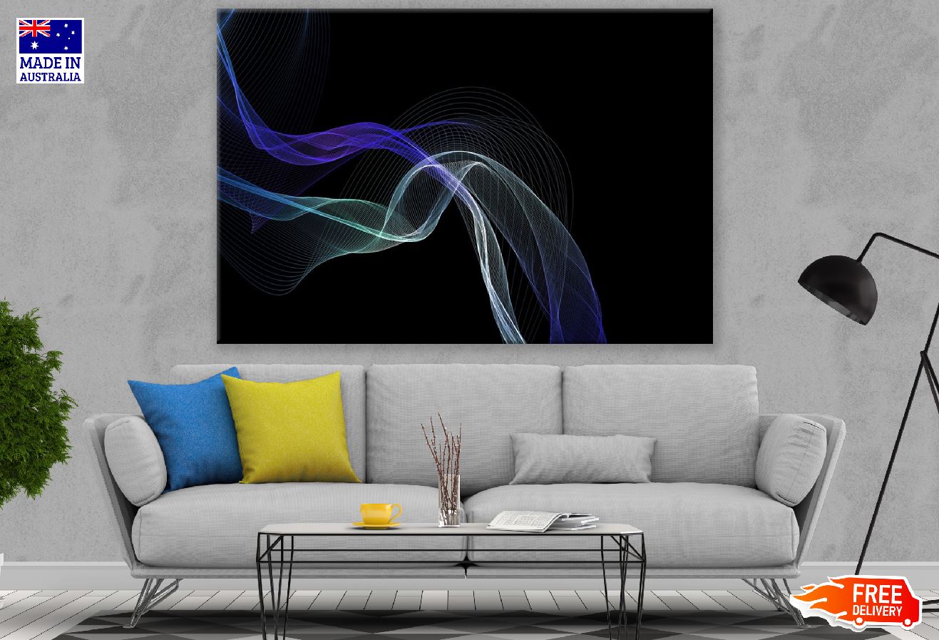 Blue & White Digital Lines Abstract Design Print 100% Australian Made