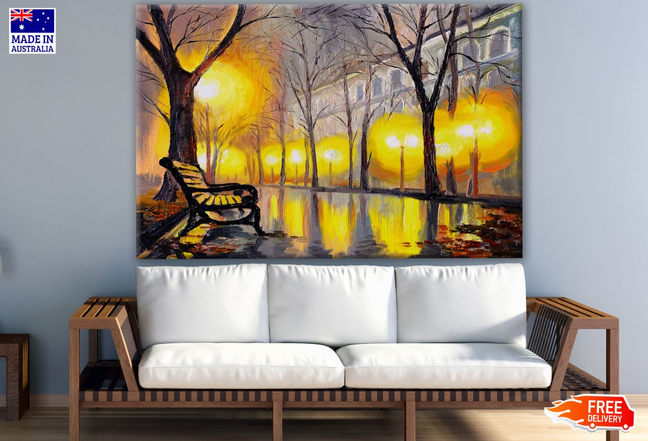 Street Night View Watercolor Painting Print 100% Australian Made