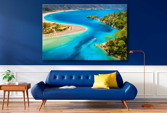 Bella Home Sandy Beach & Forest Aerial View Print Canvas Ready to hang
