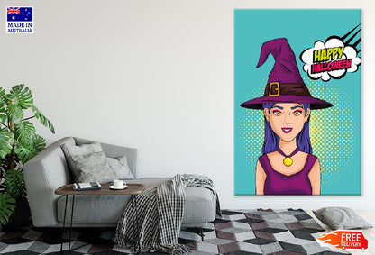 Happy Halloween Chat Bubble & Witch Illustration Print 100% Australian Made