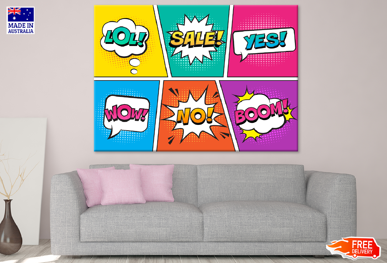 LOL SALE YES WOW NO BOOM Illustration Print 100% Australian Made
