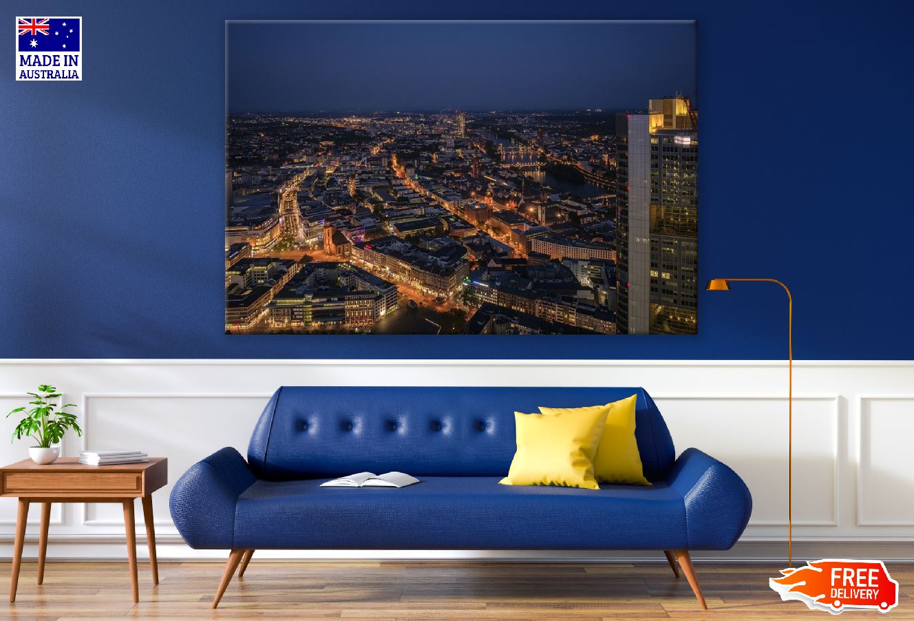 Maintower Night View Photograph Frankfurt, Germany Print 100% Australian Made
