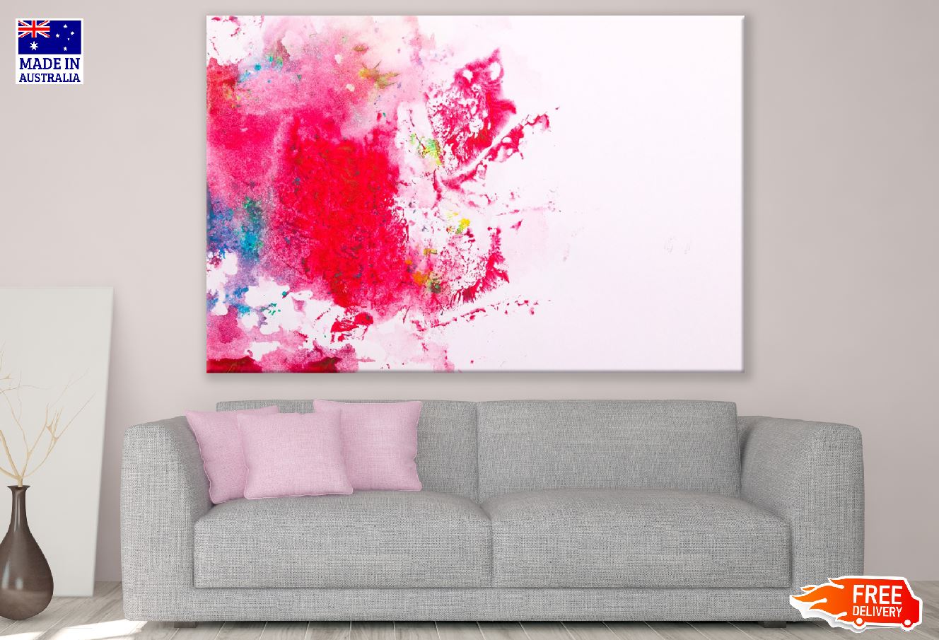 Red Blue & Pink Color Abstract Design Print 100% Australian Made