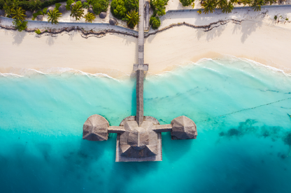 Caban & Wooden Pier Sea Aerial View Print 100% Australian Made