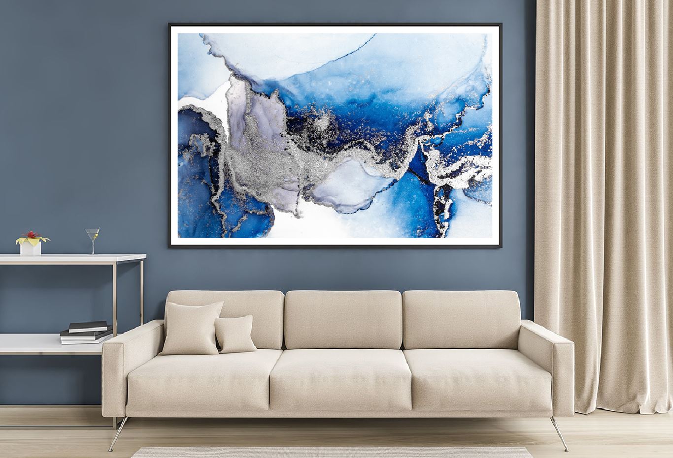 Dark Blue & Silver Abstract Fluid Design Home Decor Premium Quality Poster Print Choose Your Sizes