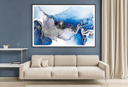 Dark Blue & Silver Abstract Fluid Design Home Decor Premium Quality Poster Print Choose Your Sizes