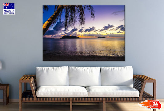 Palm Tree Near Sea Sunset Scenery Photograph Print 100% Australian Made