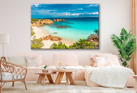 Bella Home Pink Sand Beach & Blue Sky Print Canvas Ready to hang