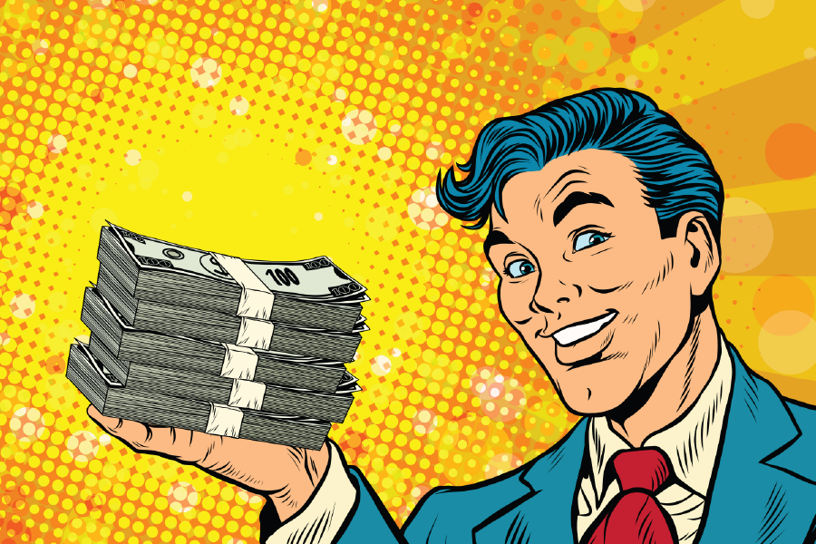 Man Holding Money Bundle Illustration Print 100% Australian Made
