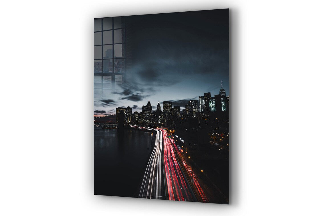 City Highway Night View Print Tempered Glass Wall Art 100% Made in Australia Ready to Hang