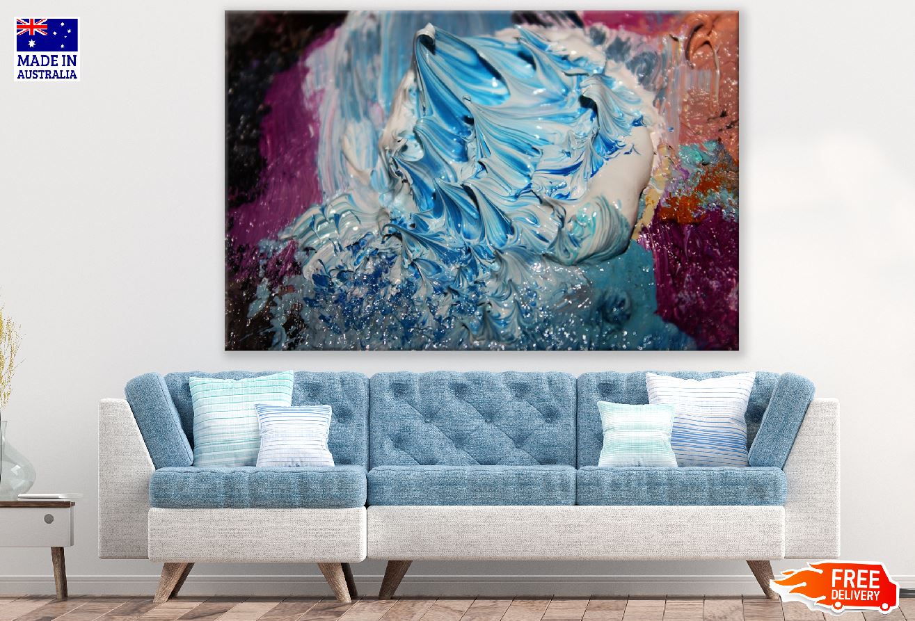 Grey & Blue Paint Mixing Abstract Design Print 100% Australian Made