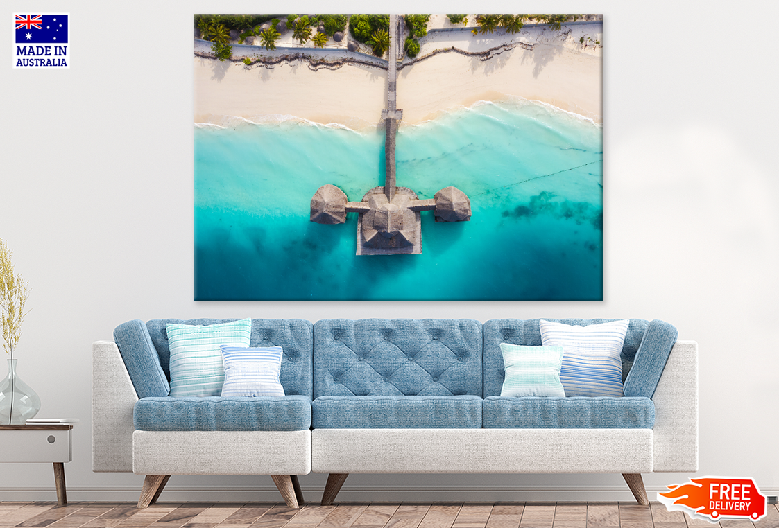 Caban & Wooden Pier Sea Aerial View Print 100% Australian Made