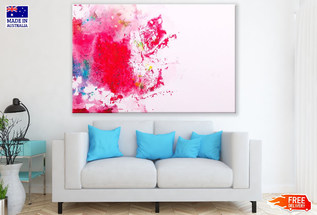 Red Blue & Pink Color Abstract Design Print 100% Australian Made