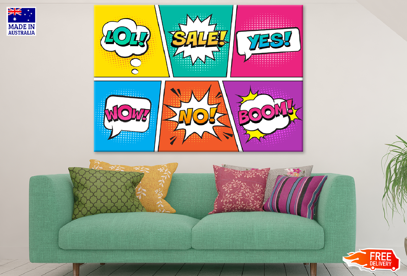 LOL SALE YES WOW NO BOOM Illustration Print 100% Australian Made