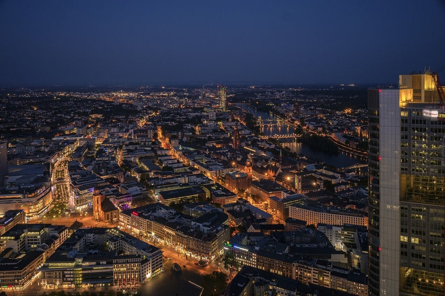 Maintower Night View Photograph Frankfurt, Germany Print 100% Australian Made
