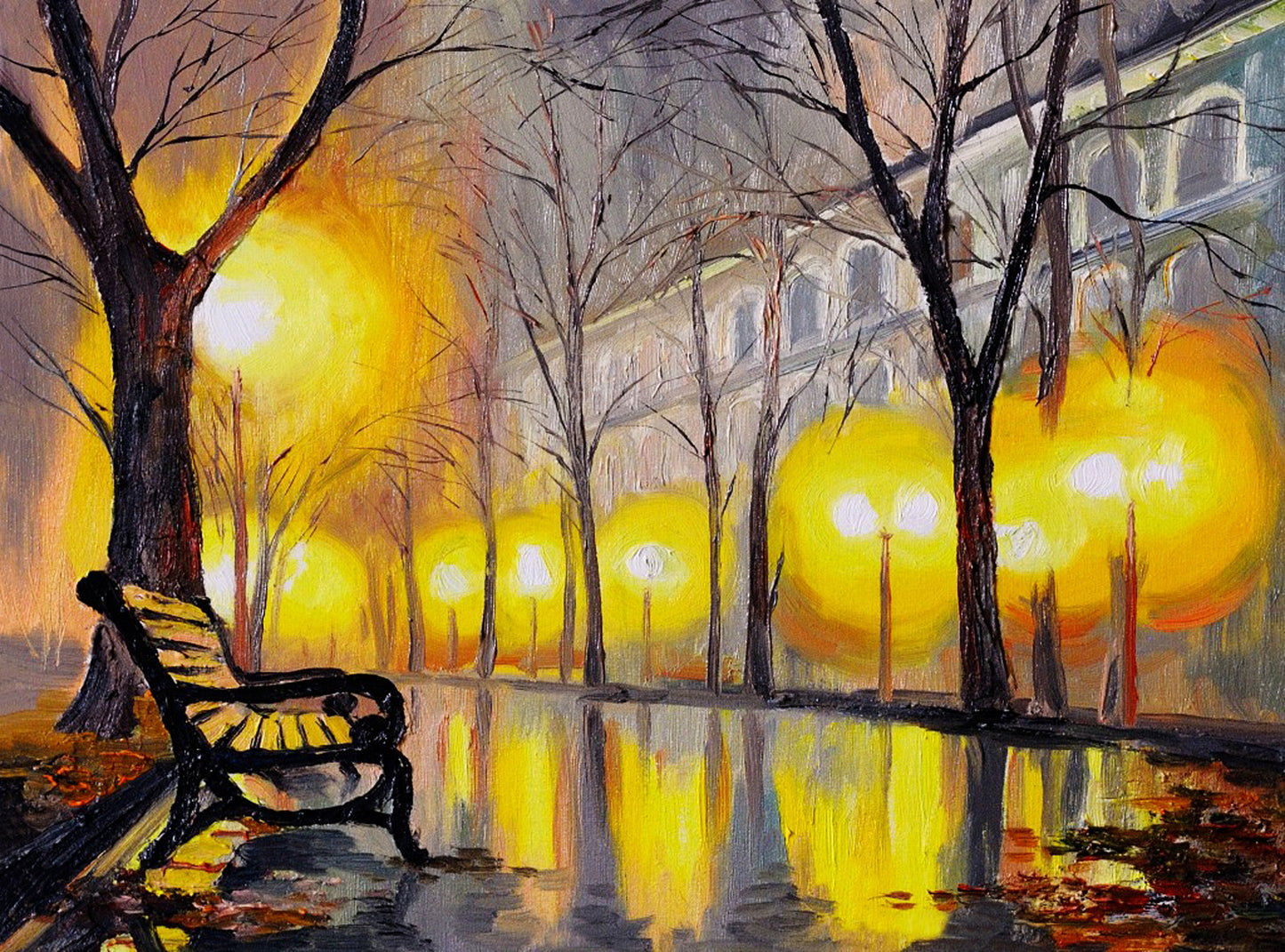 City Street Lights Oil Painting Home Decor Premium Quality Poster Print Choose Your Sizes