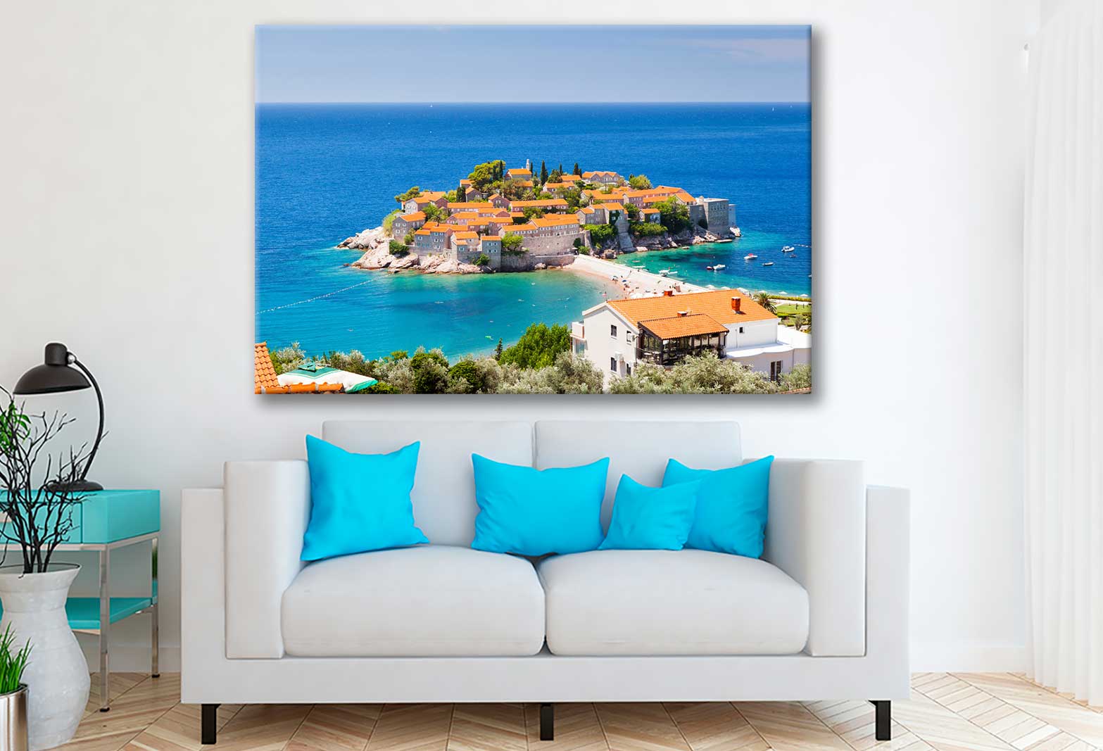 Bella Home Small Island & Resort in Montenegro Print Canvas Ready to hang