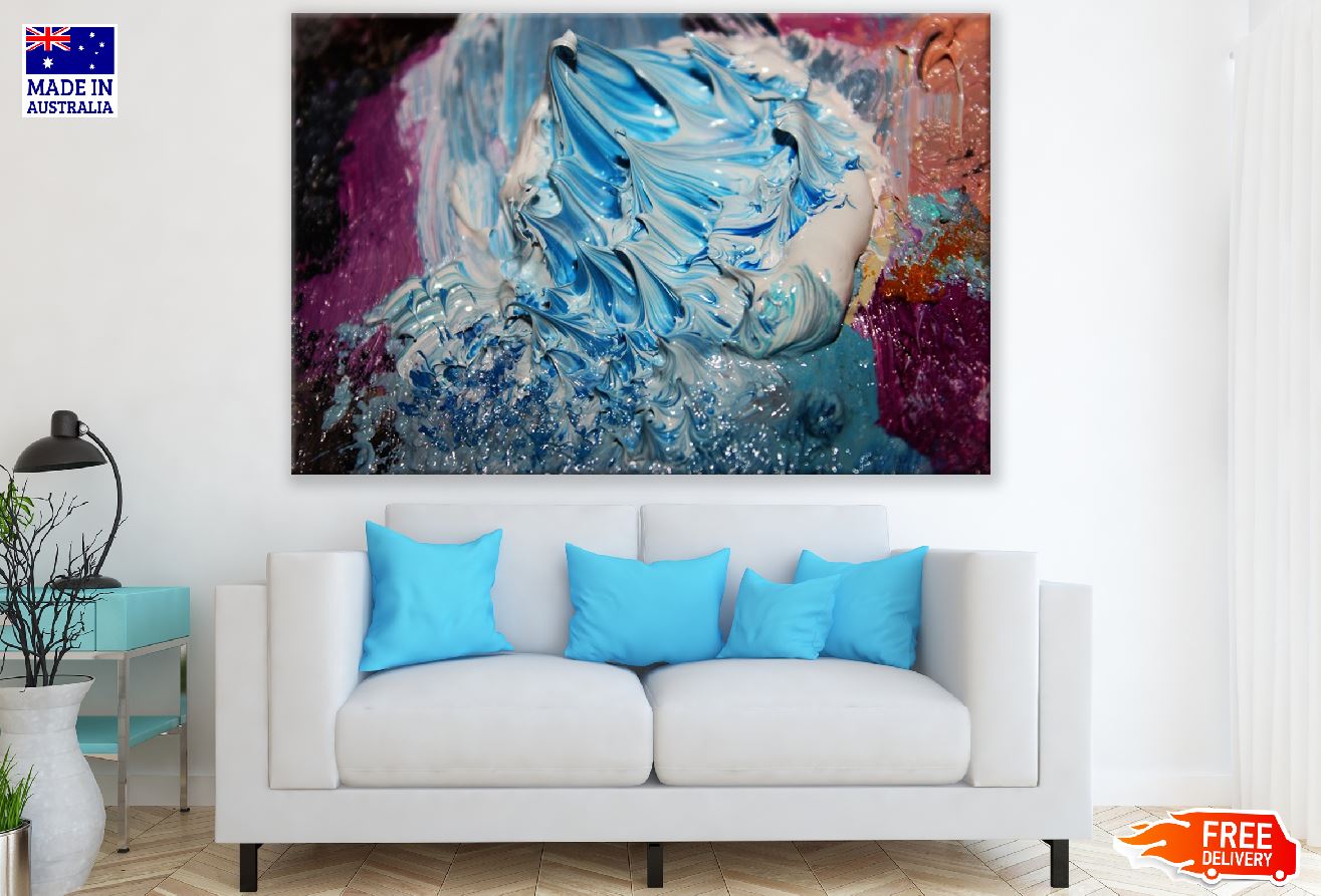 Grey & Blue Paint Mixing Abstract Design Print 100% Australian Made