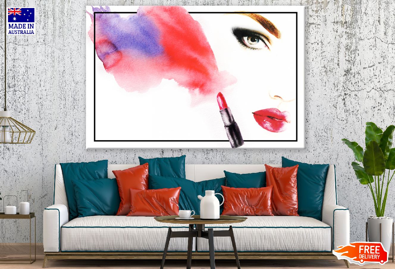 Woman Face & Lipsstick Watercolor Painting Print 100% Australian Made