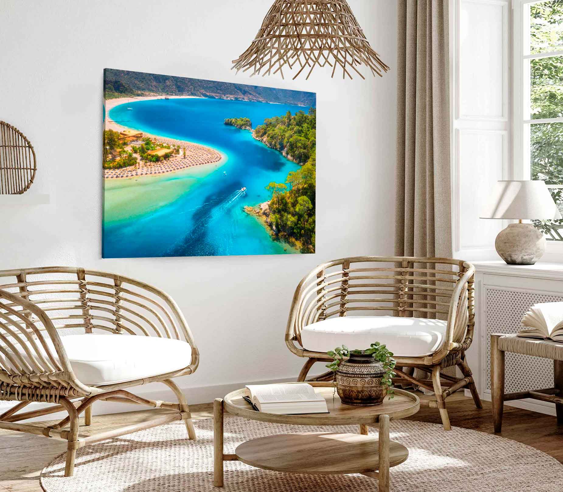 Bella Home Sandy Beach & Forest Aerial View Print Canvas Ready to hang