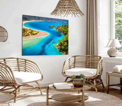 Bella Home Sandy Beach & Forest Aerial View Print Canvas Ready to hang