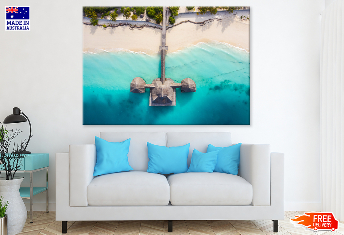 Caban & Wooden Pier Sea Aerial View Print 100% Australian Made