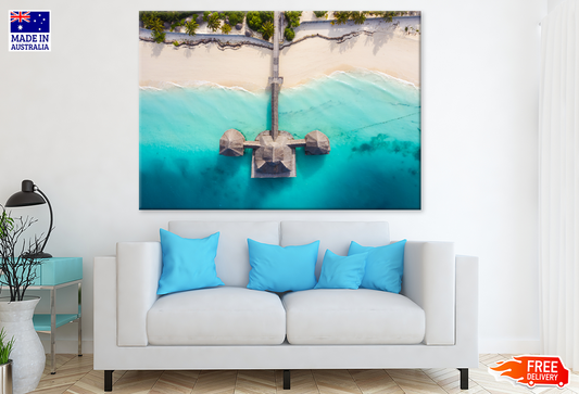 Caban & Wooden Pier Sea Aerial View Print 100% Australian Made