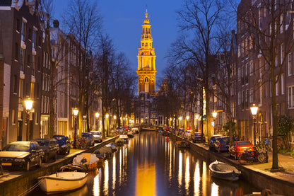 Church Tower & Canal Amsterdam Photograph Print 100% Australian Made