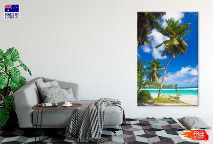 Palm Trees & Seawaves with Blue Sky Print 100% Australian Made
