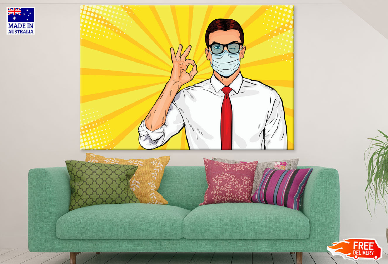 Man With Mask & Glasses Colorful Vector Print 100% Australian Made